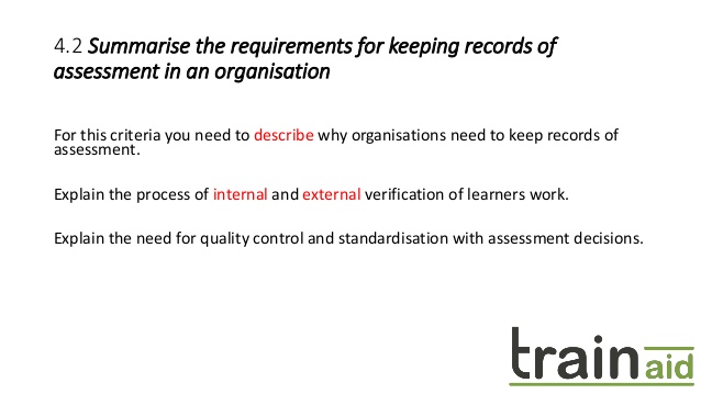 4.2 Summarise The Requirements For Keeping Records Of Assessment In An Organisation